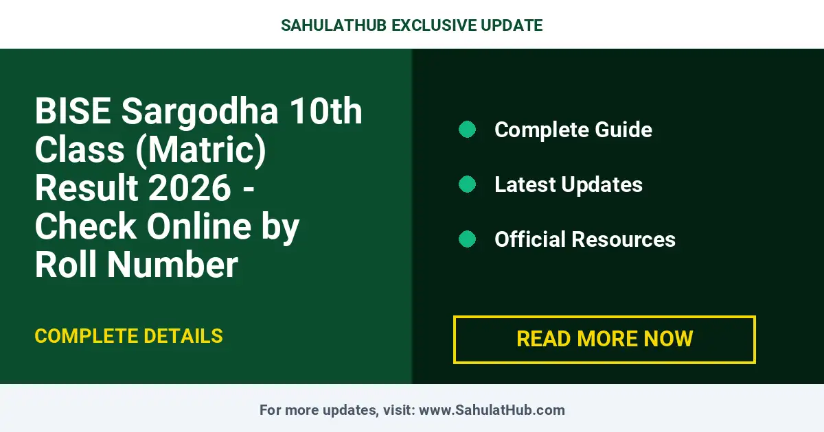 BISE Sargodha 10th Class (Matric) Result 2026 - Check Online by Roll Number