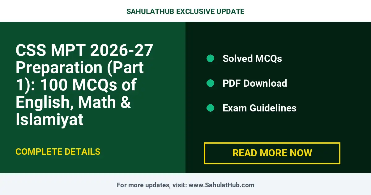 CSS MPT 2026 FPSC Part 1 English Math Islamiyat MCQs