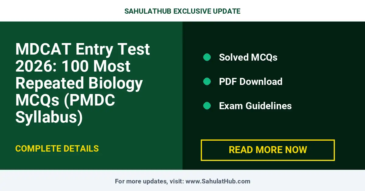 MDCAT Entry Test 2026: 100 Most Repeated Biology MCQs (PMDC Syllabus)