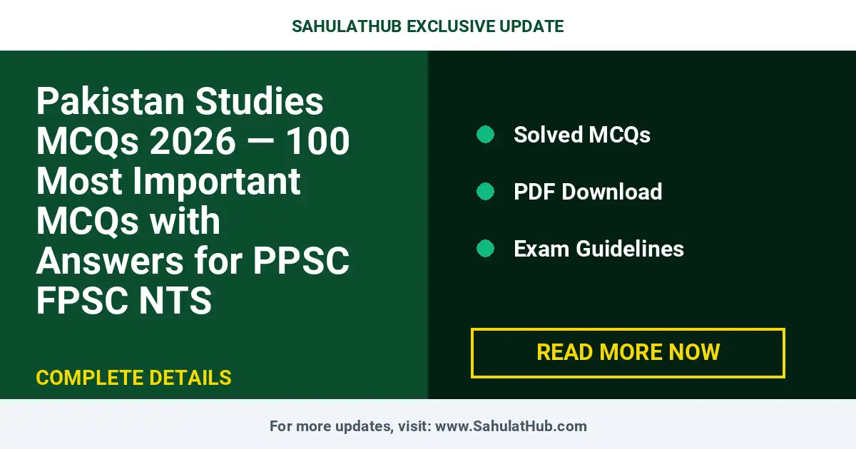 Pakistan Studies MCQs 2026 — 100 Most Important MCQs with Answers for PPSC FPSC NTS